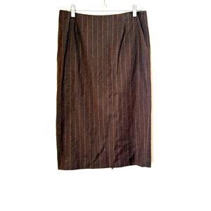 Audrey Talbott Carmel Brown Wool Cashmere Skirt Size 6 Back Zip Pinstripe